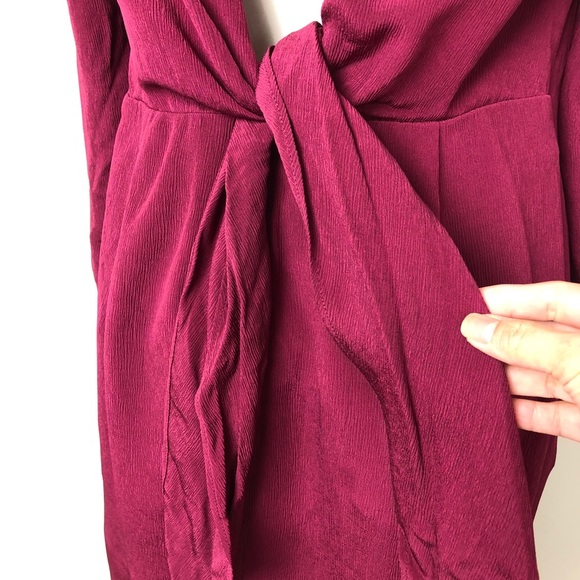 Massimo Dutti Red Burgundy Open Back Bow Crumpled Crepe Shift Dress Size 6 - Picture 7 of 14